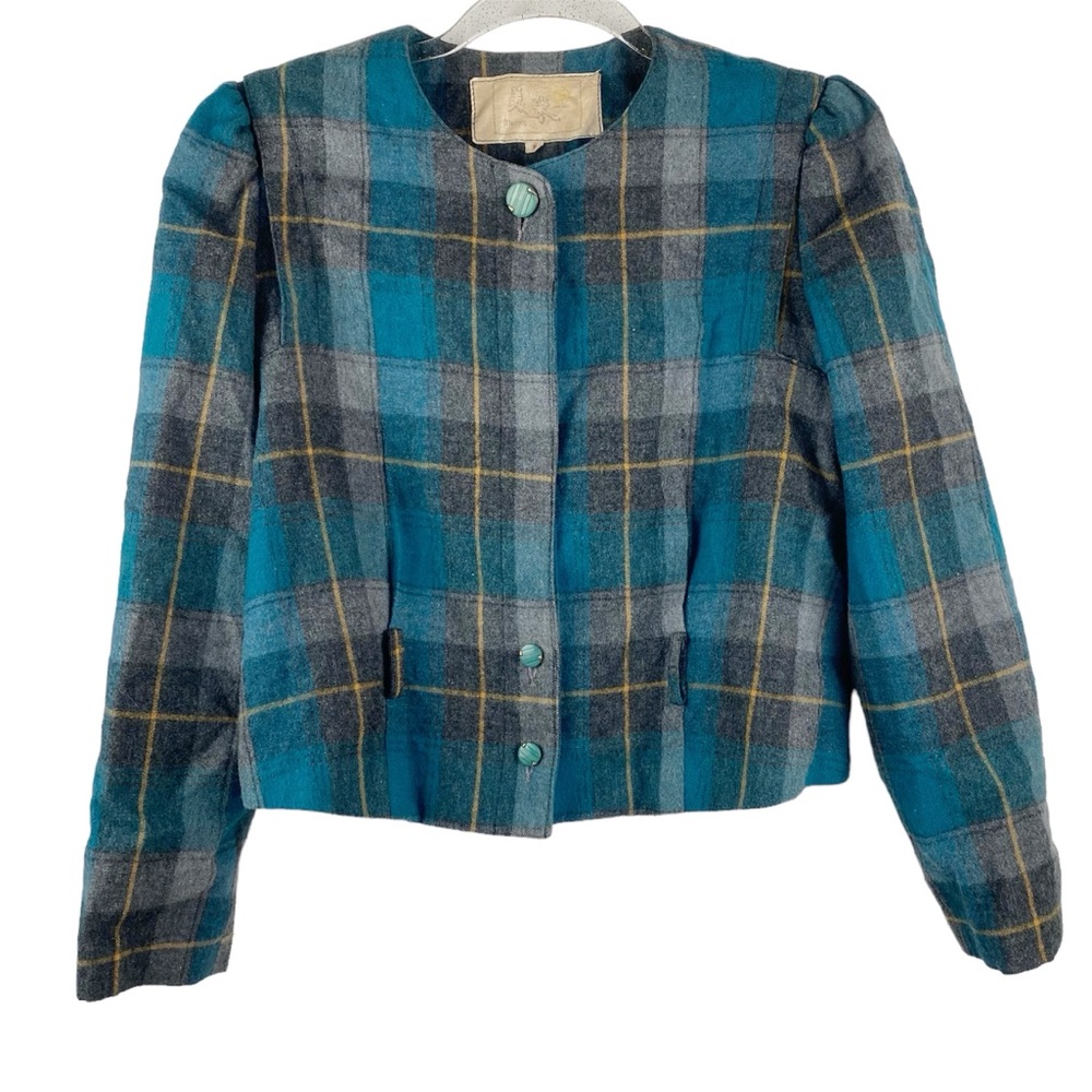 Vintage Mei Lung Meirong Wool Plaid Jacket Button-Up Blazer - Picture 1 of 7
